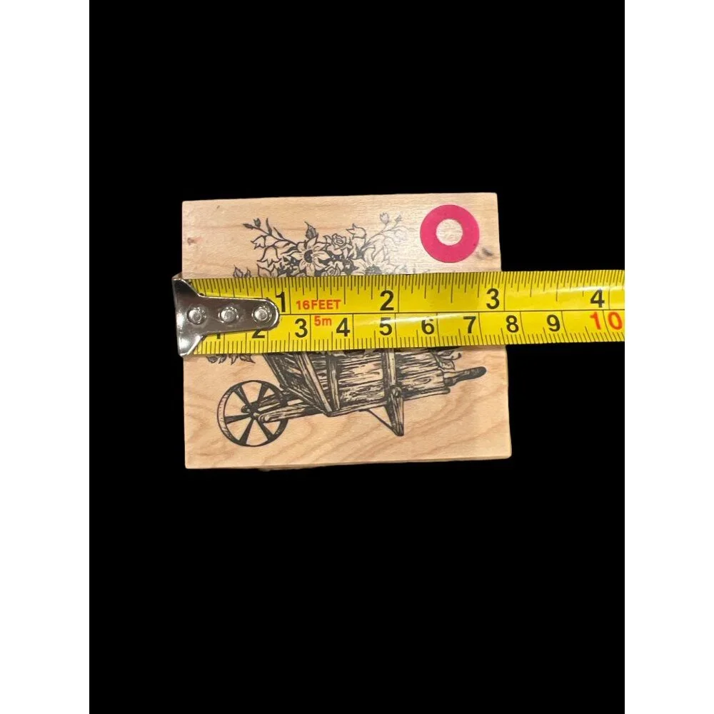 Vintage Wooden Wheelbarrow of Wildflowers Rubber Mounted‎ Stamp, Dated 1995